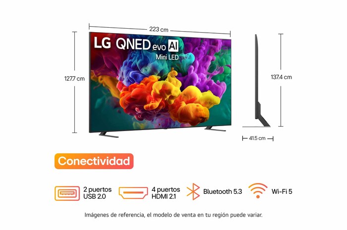 LG QNED evo AI QNED85 Mini LED Sports Forecast by AI Concierge displays a live soccer match with an on-screen AI panel presenting predictions, player insights, and league data, suggesting how AI analyzes gameplay to forecast match outcomes. 